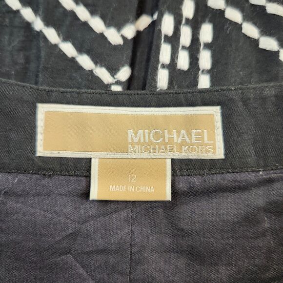 Michael Kors 100% Cotton Skirt size 12 Black Pleated Embroidered Knee Length - Picture 3 of 7